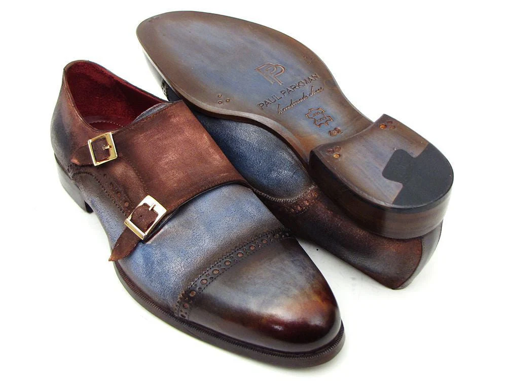 Paul Parkman Captoe Double Monkstrap Antique Blue and Brown Suede (ID#045AN14) - Image 5