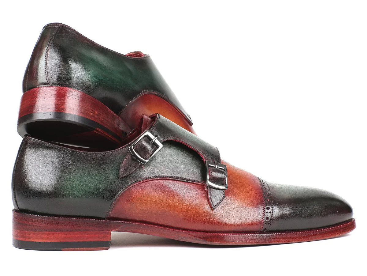 Paul Parkman Captoe Double Monkstraps Green and Camel (ID#045GC61) - Image 3
