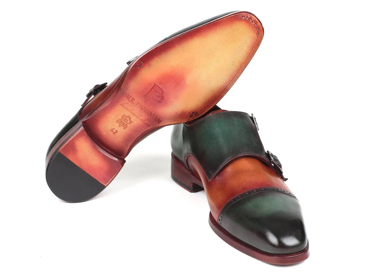Paul Parkman Captoe Double Monkstraps Green and Camel (ID#045GC61) - Image 6
