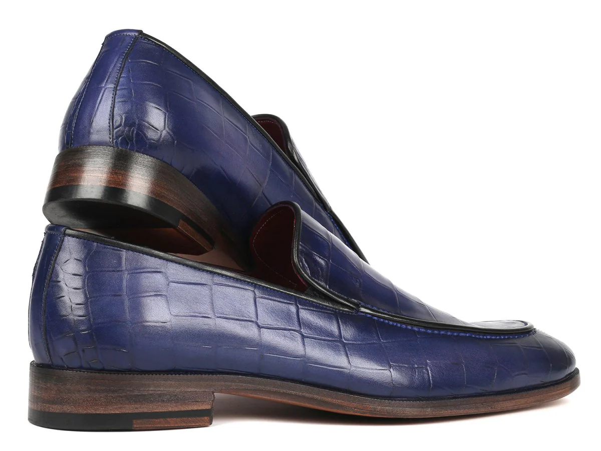 Paul Parkman Croco Textured Leather Loafer Blue - Image 2