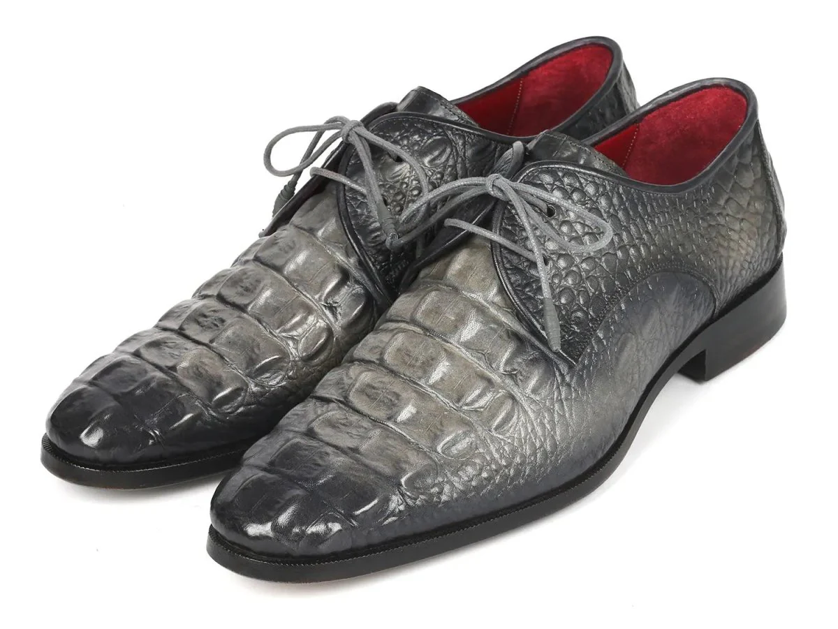 Paul Parkman Crocodile Embossed Calfskin Derby Shoes in Gray - Image 6