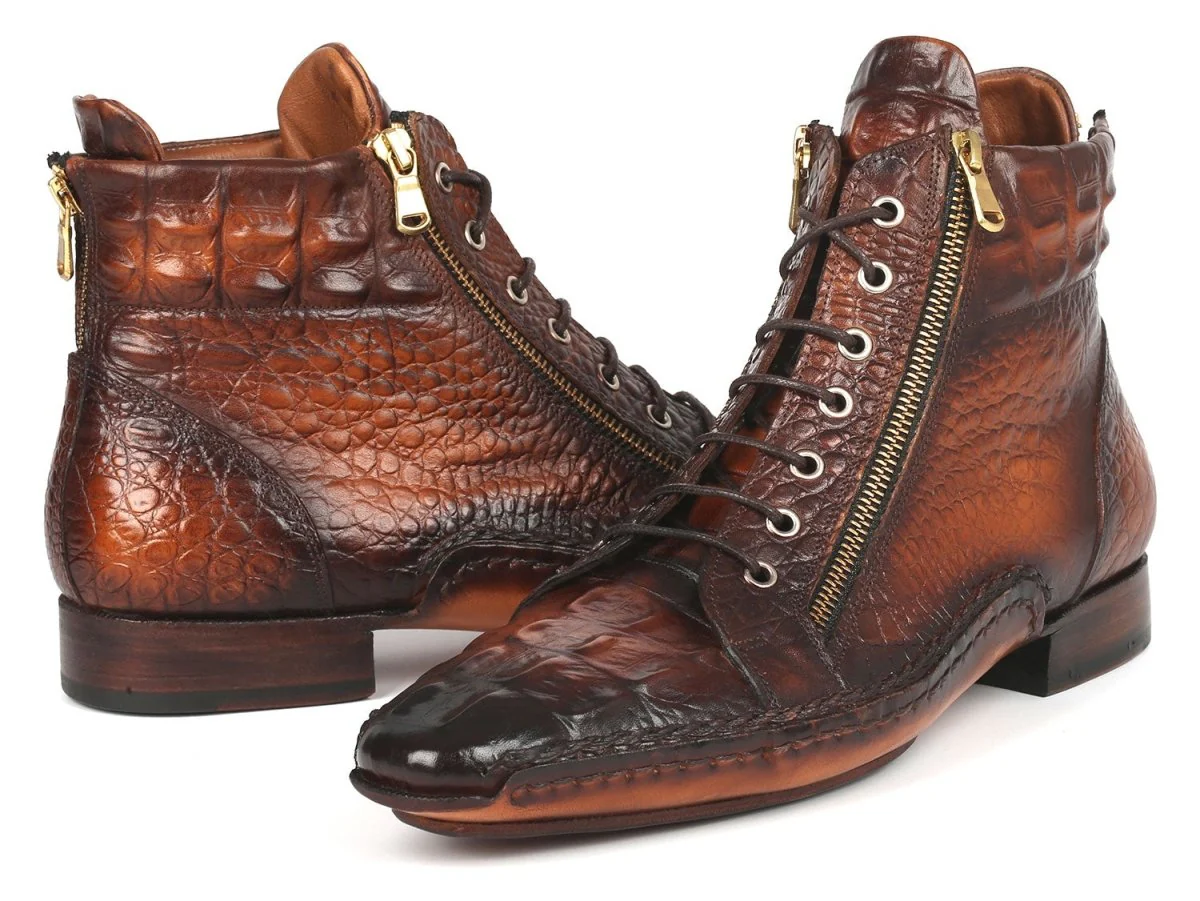 Paul Parkman Crocodile Textured Calfskin Handmade Zipper Boots (ID#88APK87) - Image 2