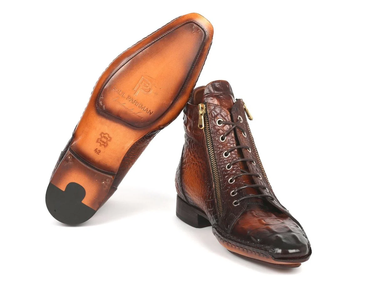Paul Parkman Crocodile Textured Calfskin Handmade Zipper Boots (ID#88APK87) - Image 3