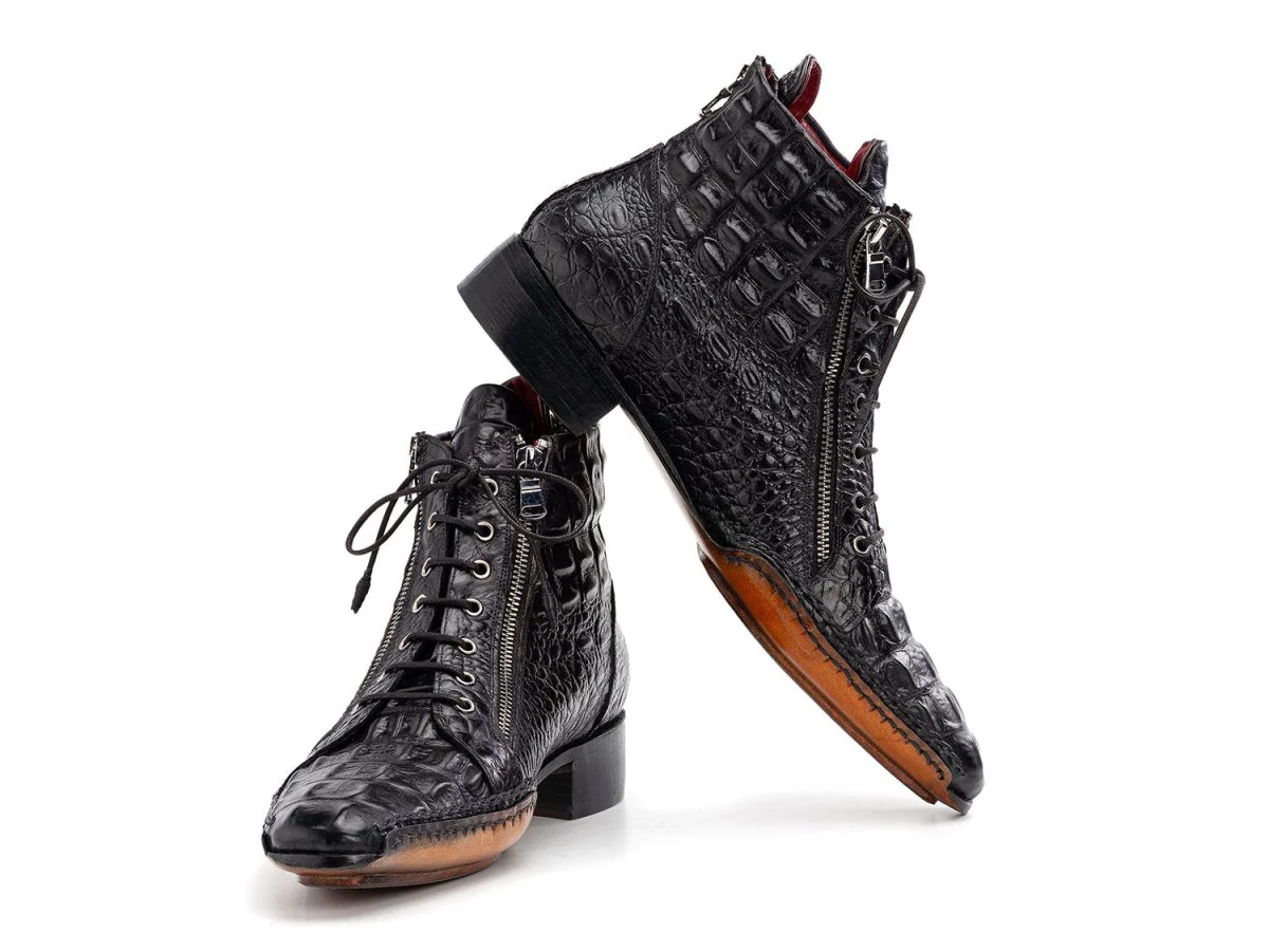 Paul Parkman Crocodile Textured Leather Men's Zipper Boots in Black - Image 2