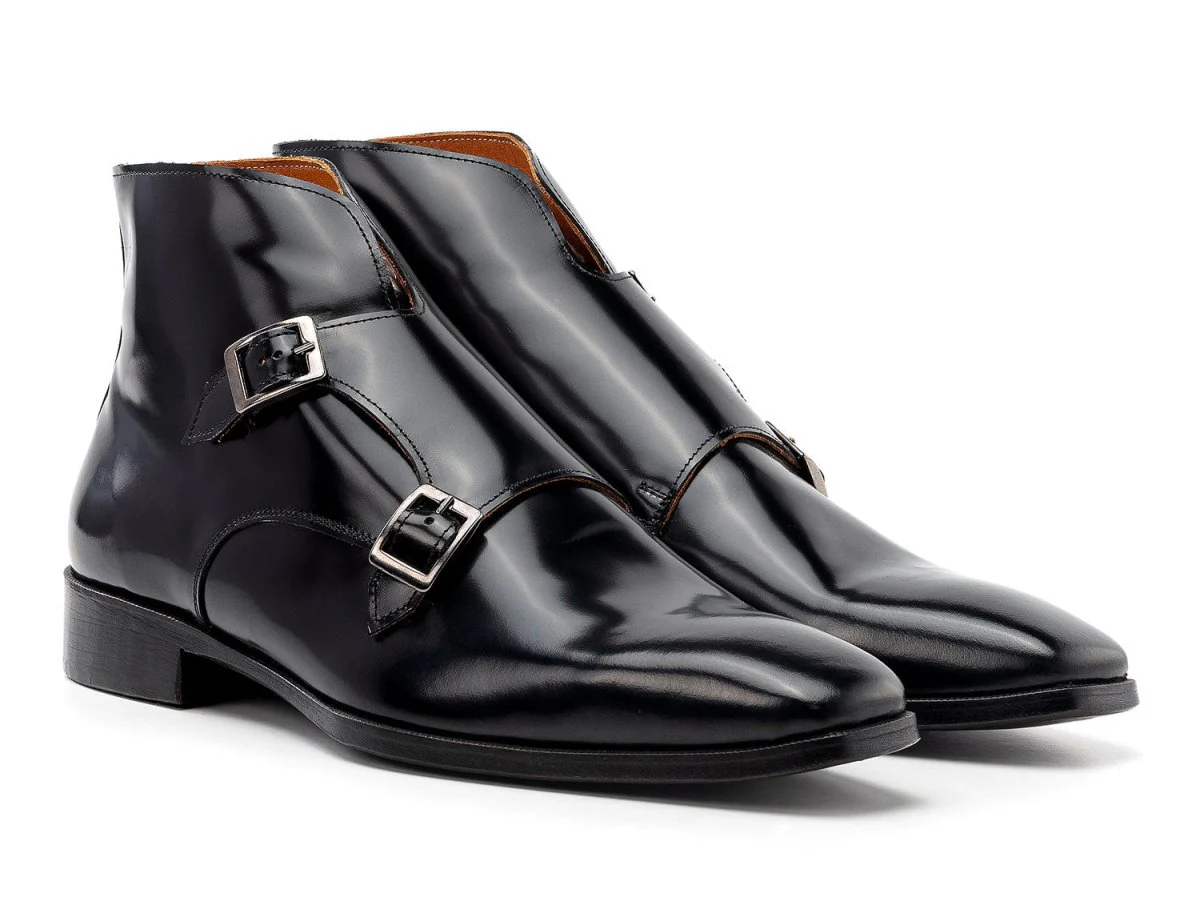 Paul Parkman Double Monkstrap Ankle Boots Black Polished Leather 8154-BLP
