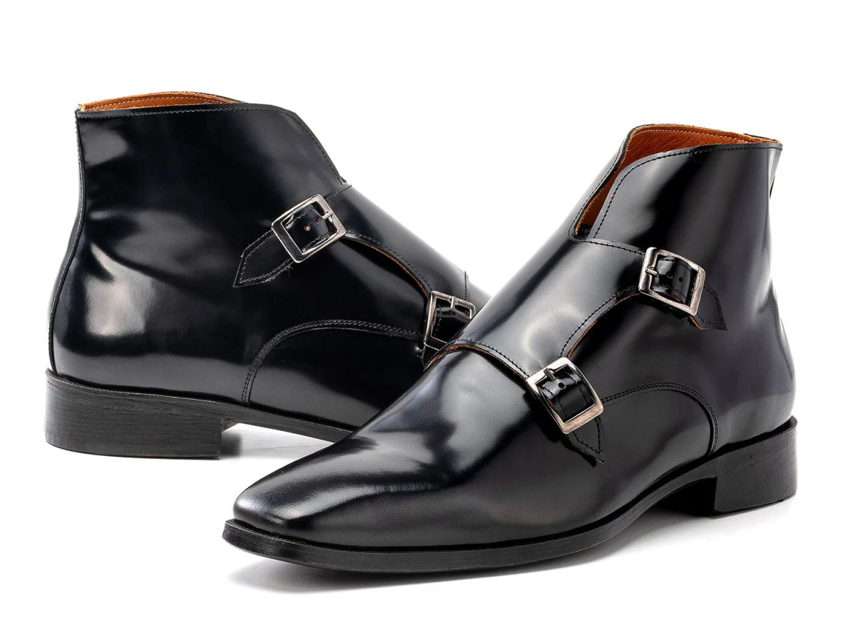 Paul Parkman Double Monkstrap Ankle Boots Black Polished Leather 8154-BLP - Image 2