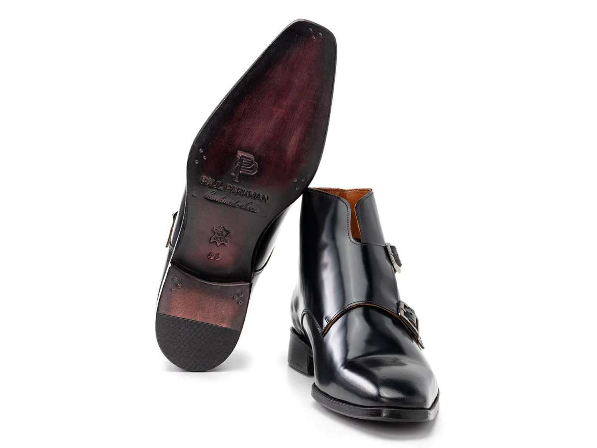 Paul Parkman Double Monkstrap Ankle Boots Black Polished Leather 8154-BLP - Image 3