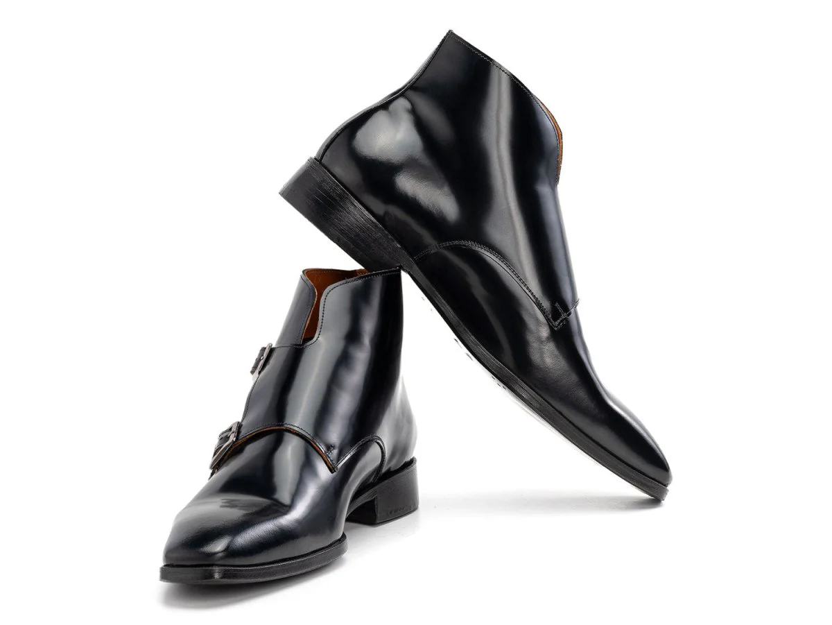 Paul Parkman Double Monkstrap Ankle Boots Black Polished Leather 8154-BLP - Image 5