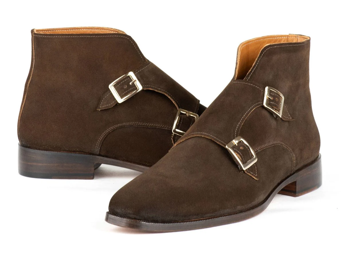 Paul Parkman Double Monkstrap Ankle Boots Brown Suede (ID#8154-SDB) - Image 3