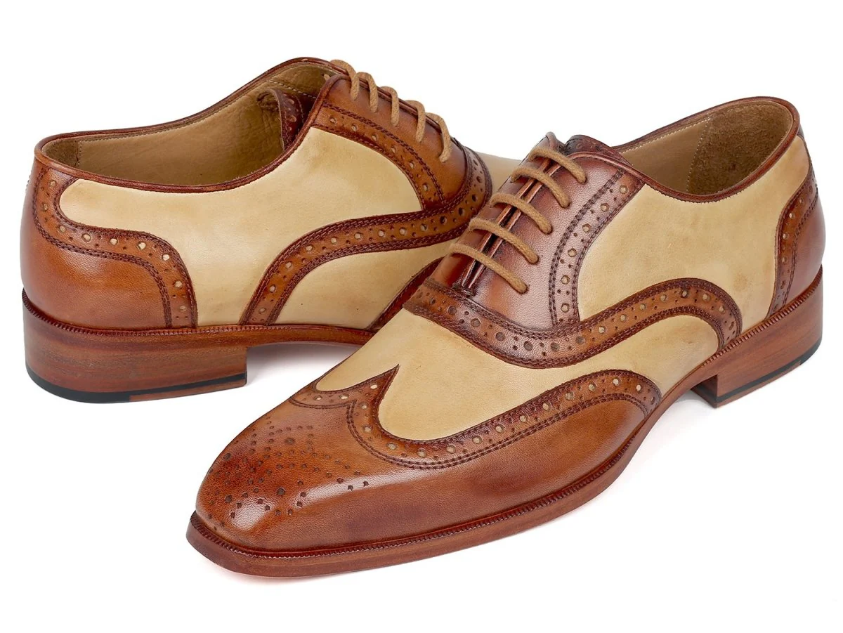 Paul Parkman Dual Tone Oxfords in Brown and Beige - Image 2