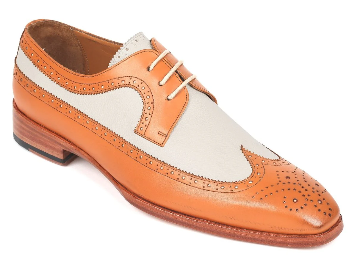 Paul Parkman Dual Tone Wingtip Derby Shoes Cognac and Cream (ID#924CC55) - Image 2