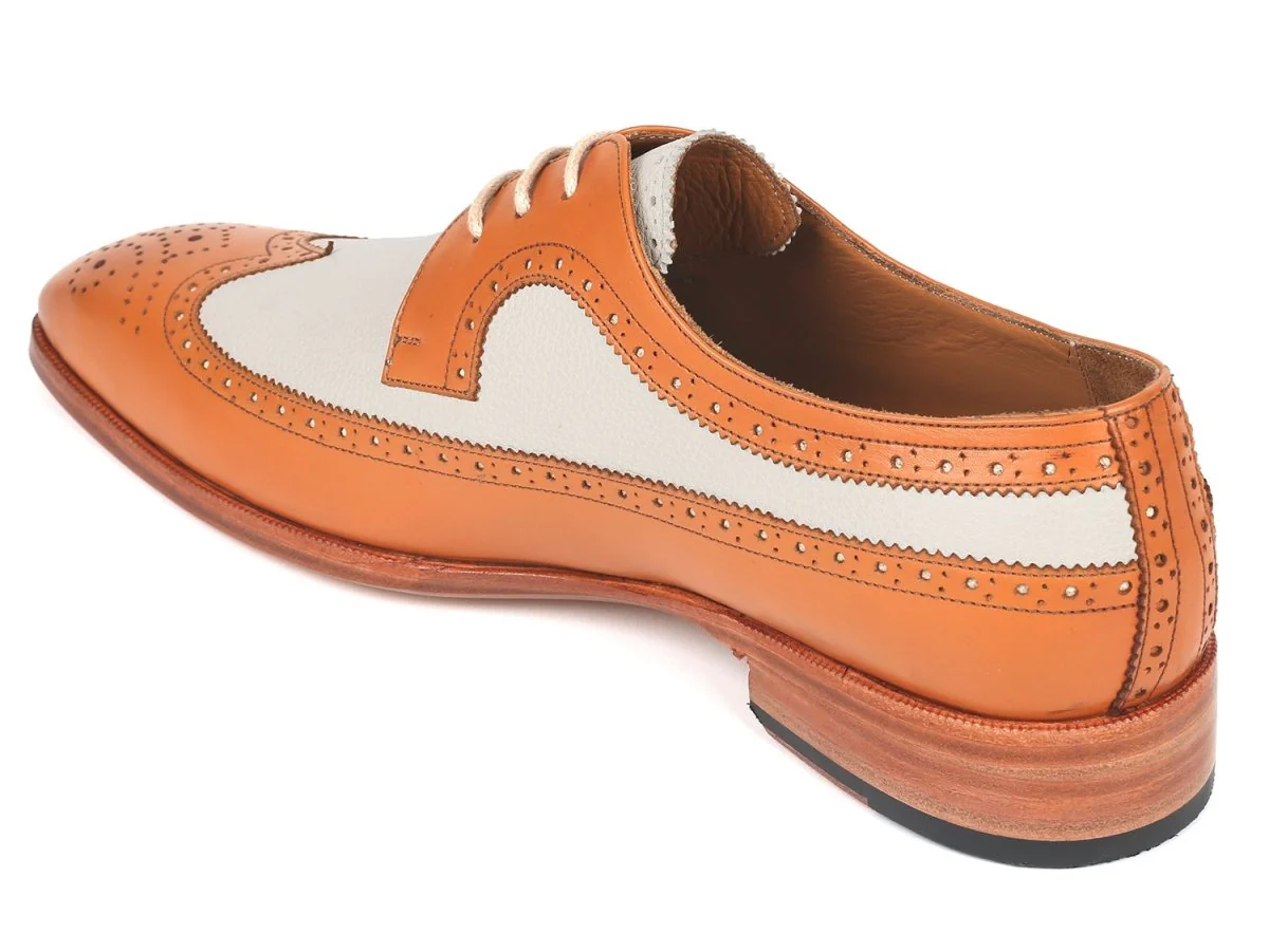 Paul Parkman Dual Tone Wingtip Derby Shoes Cognac and Cream (ID#924CC55) - Image 4