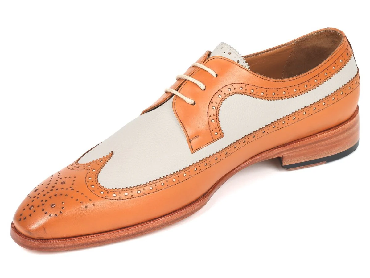 Paul Parkman Dual Tone Wingtip Derby Shoes Cognac and Cream (ID#924CC55) - Image 5