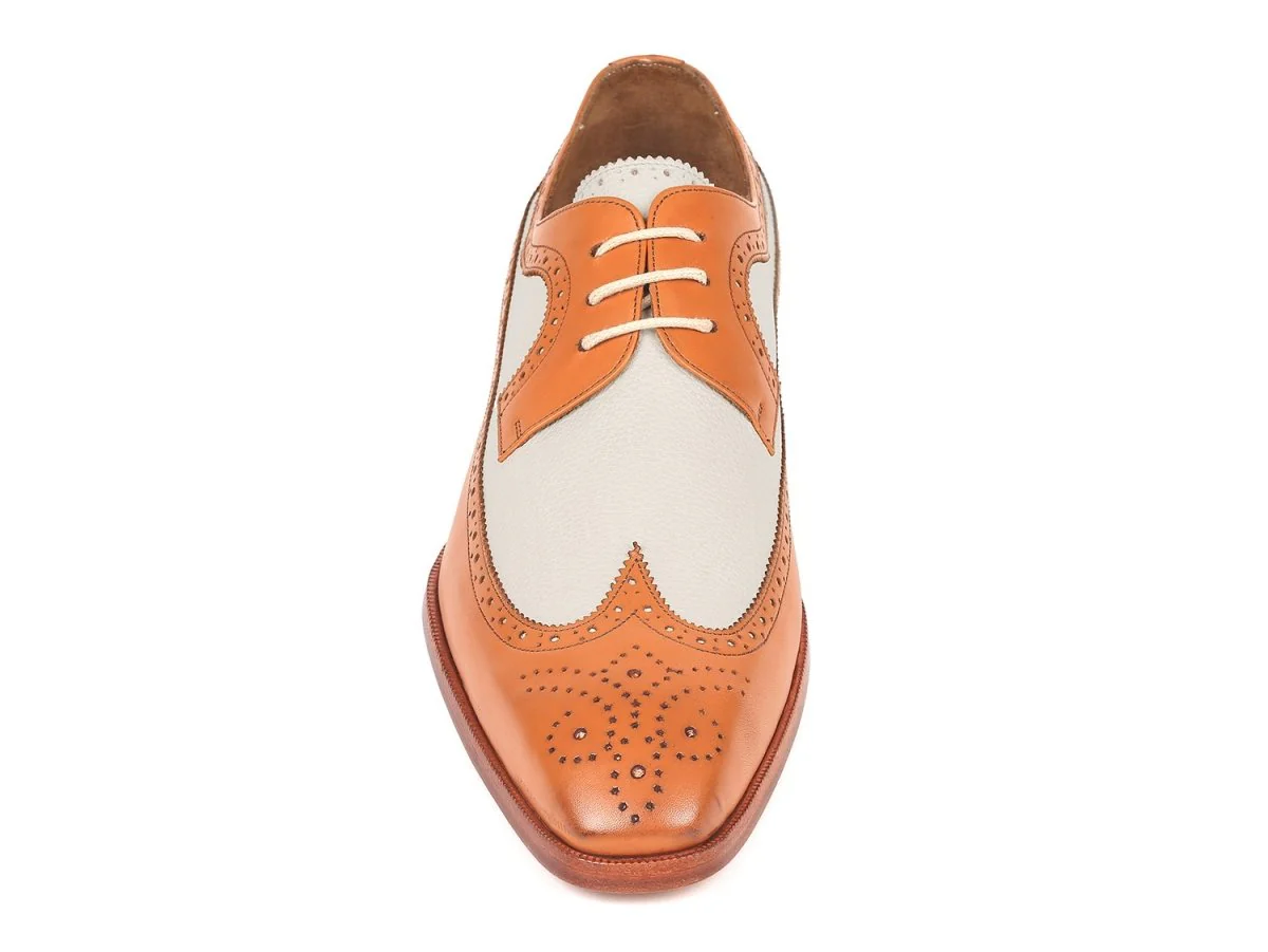Paul Parkman Dual Tone Wingtip Derby Shoes Cognac and Cream (ID#924CC55) - Image 6