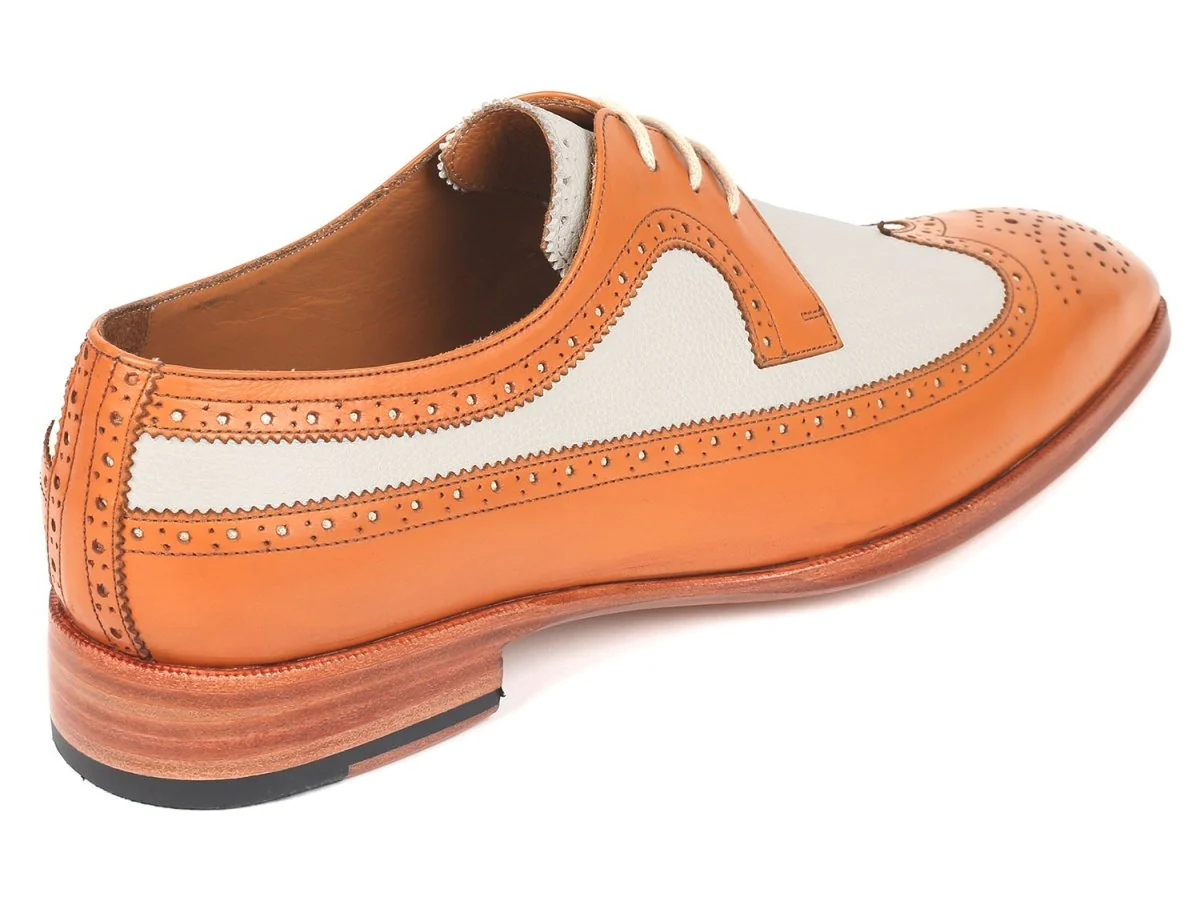 Paul Parkman Dual Tone Wingtip Derby Shoes in Cognac and Cream - Image 8