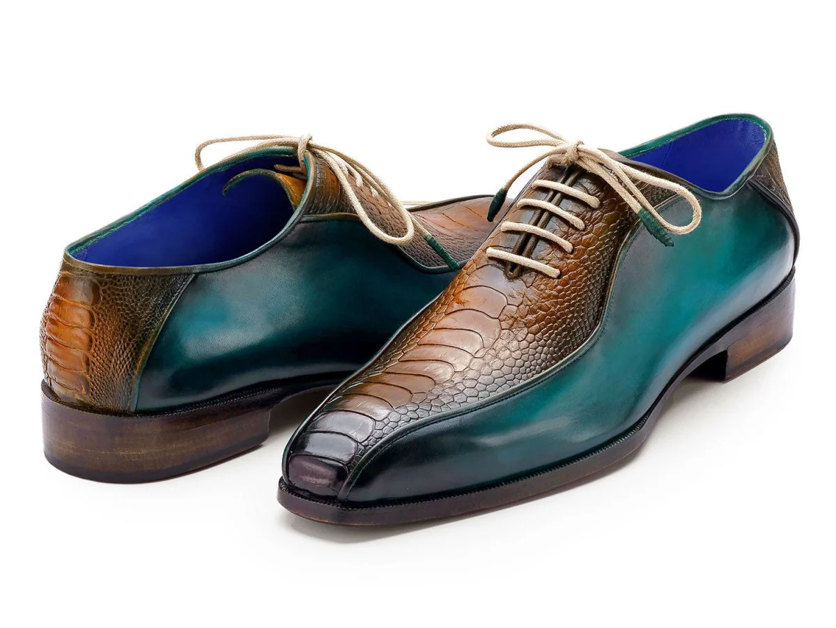 Paul Parkman Genuine Ostrich Leg Bicycle Toe Oxfords Green and Brown (ID#94DLTQB) - Image 4