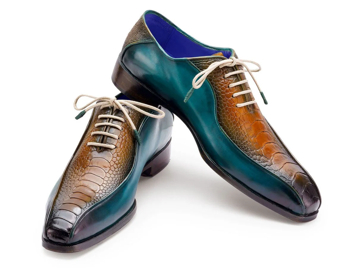 Paul Parkman Genuine Ostrich Leg Bicycle Toe Oxfords Green and Brown (ID#94DLTQB) - Image 5