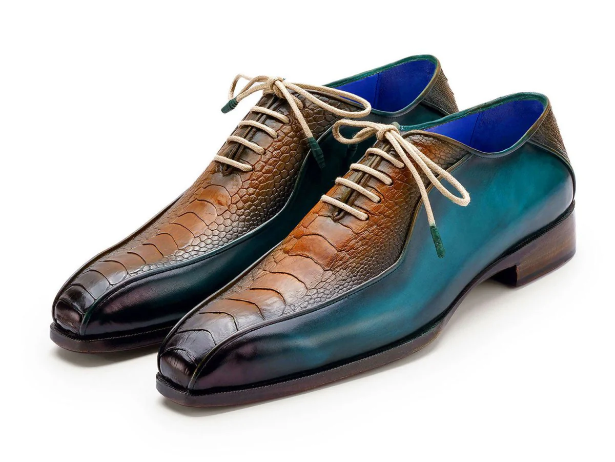 Paul Parkman Genuine Ostrich Leg Bicycle Toe Oxfords Green and Brown (ID#94DLTQB) - Image 6