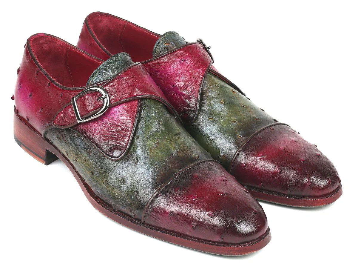 Paul Parkman Genuine Ostrich Monkstraps Green and Purple (ID#91Z68)