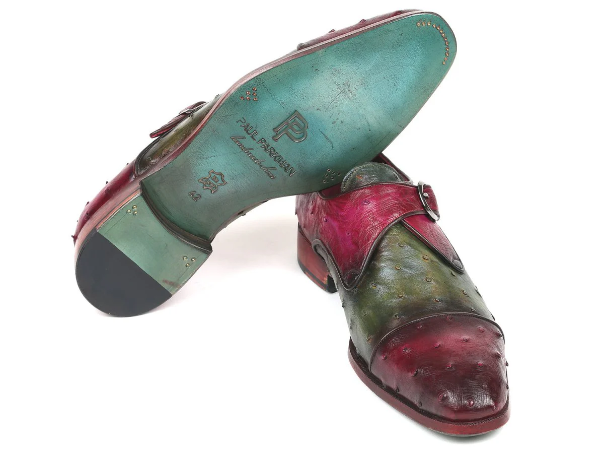 Paul Parkman Genuine Ostrich Monkstraps Green and Purple (ID#91Z68) - Image 2