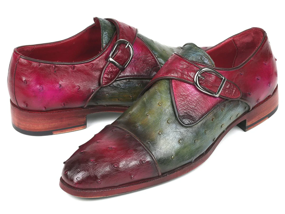Paul Parkman Genuine Ostrich Monkstraps Green and Purple (ID#91Z68) - Image 3