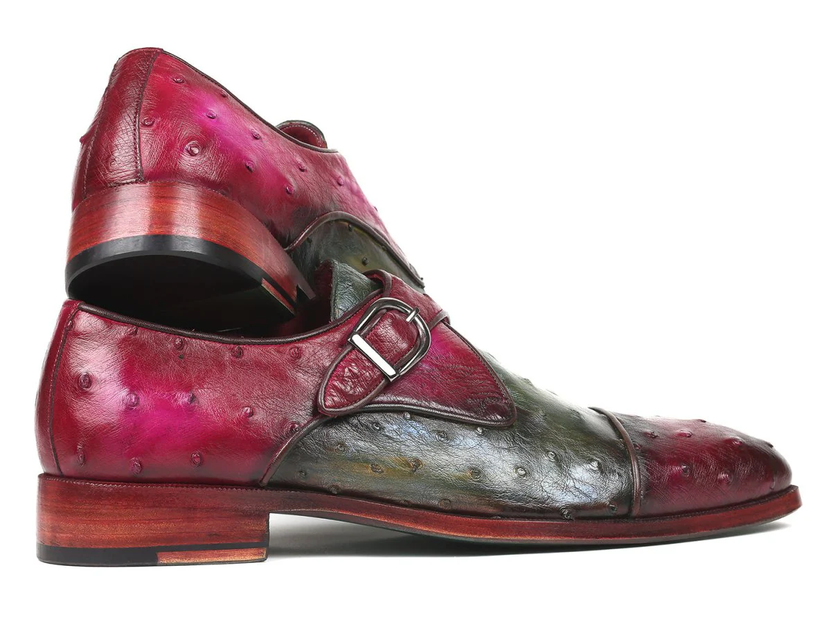 Paul Parkman Genuine Ostrich Monkstraps Green and Purple (ID#91Z68) - Image 4