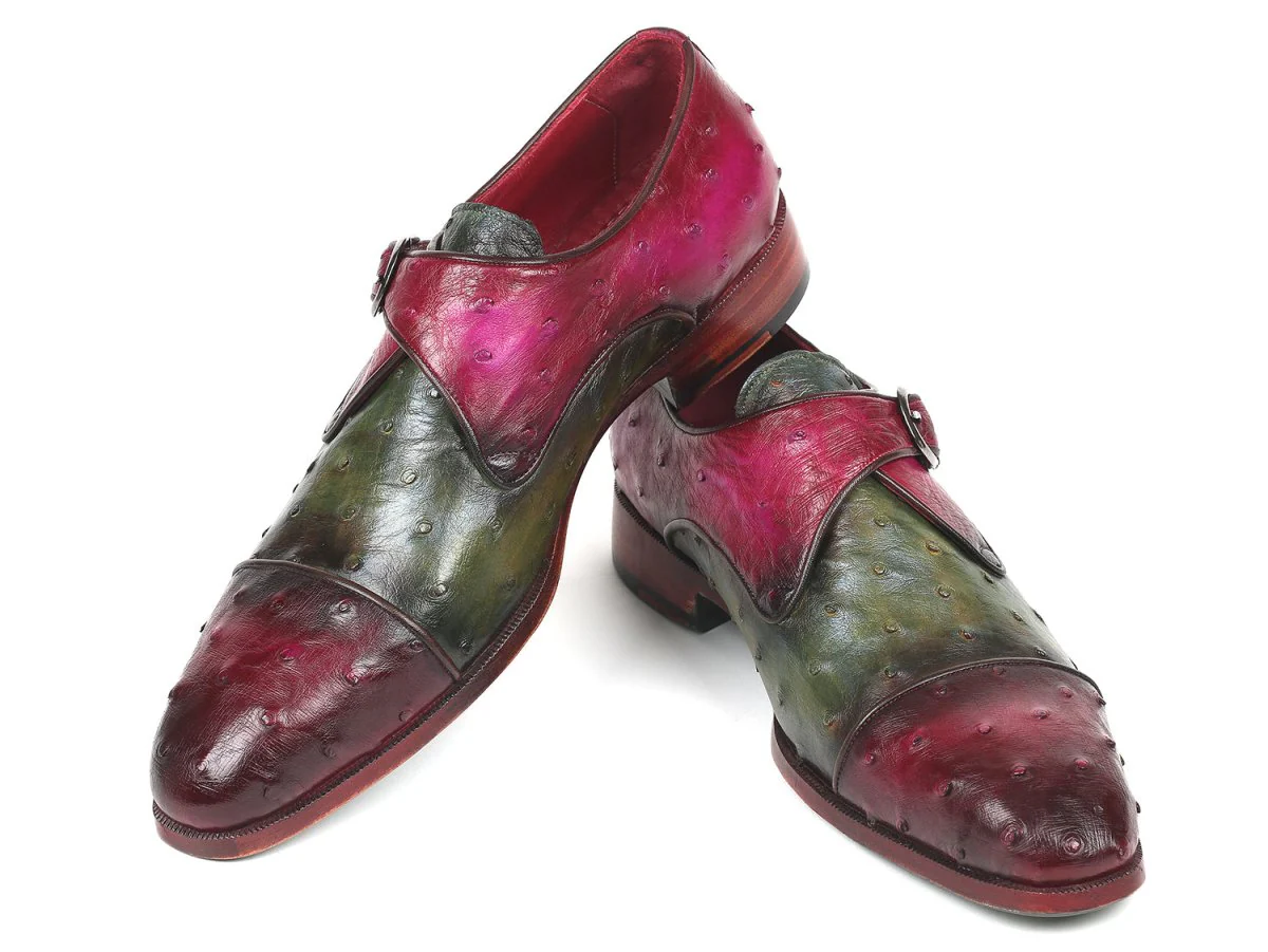 Paul Parkman Genuine Ostrich Monkstraps Green and Purple (ID#91Z68) - Image 5