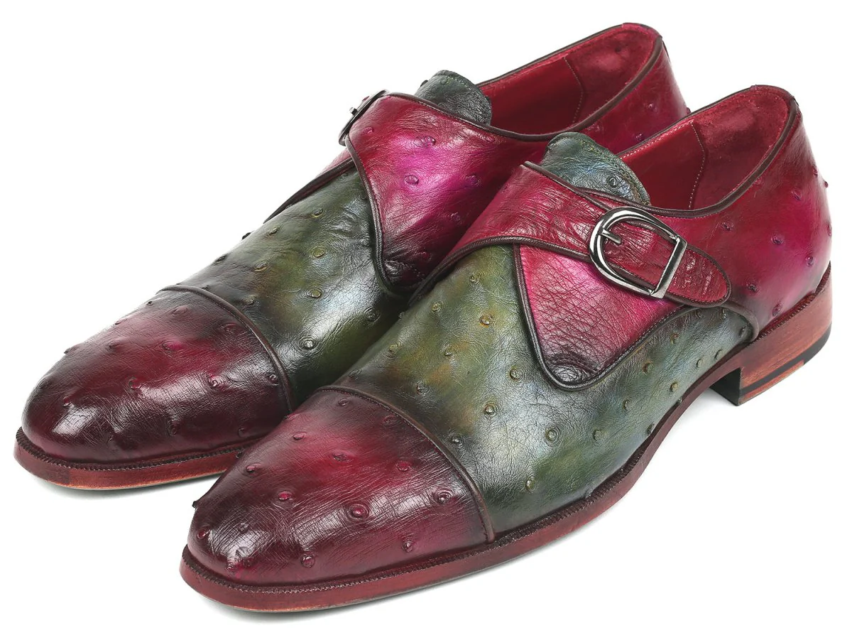 Paul Parkman Genuine Ostrich Monkstraps Green and Purple (ID#91Z68) - Image 6