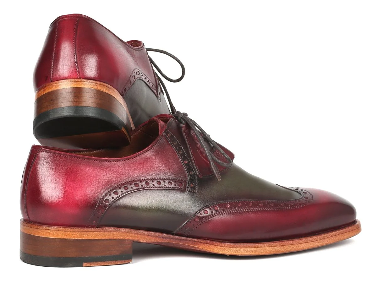 Paul Parkman Goodyear Welted Ghillie Lacing Brogues Green and Bordeaux (ID#2955-GRB) - Image 3