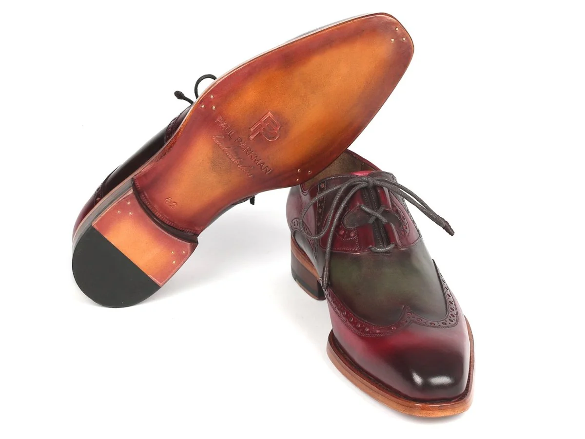 Paul Parkman Goodyear Welted Ghillie Lacing Brogues Green and Bordeaux (ID#2955-GRB) - Image 4