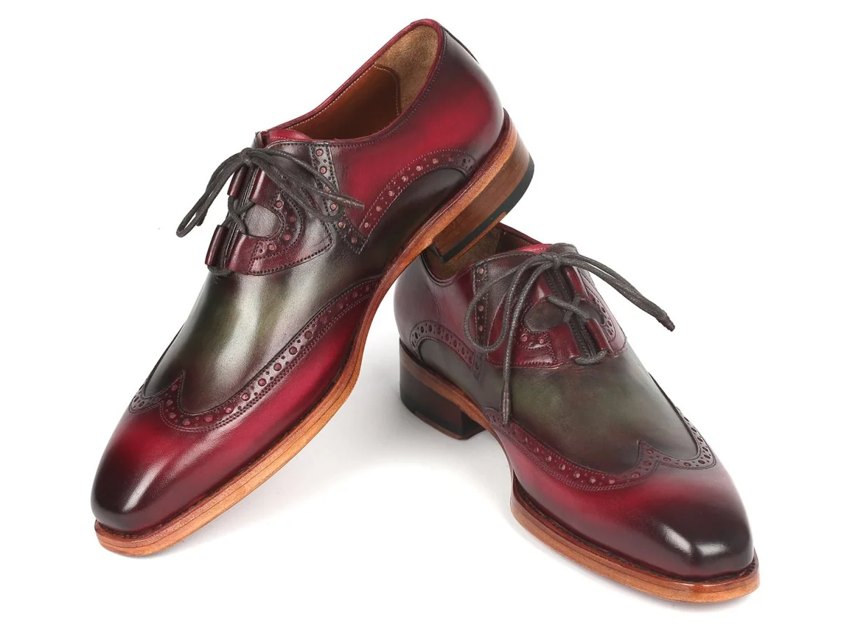 Paul Parkman Goodyear Welted Ghillie Lacing Brogues Green and Bordeaux (ID#2955-GRB) - Image 5