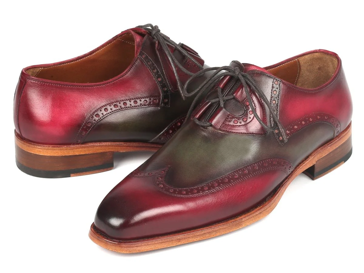 Paul Parkman Goodyear Welted Ghillie Lacing Brogues in Green and Bordeaux - Image 2