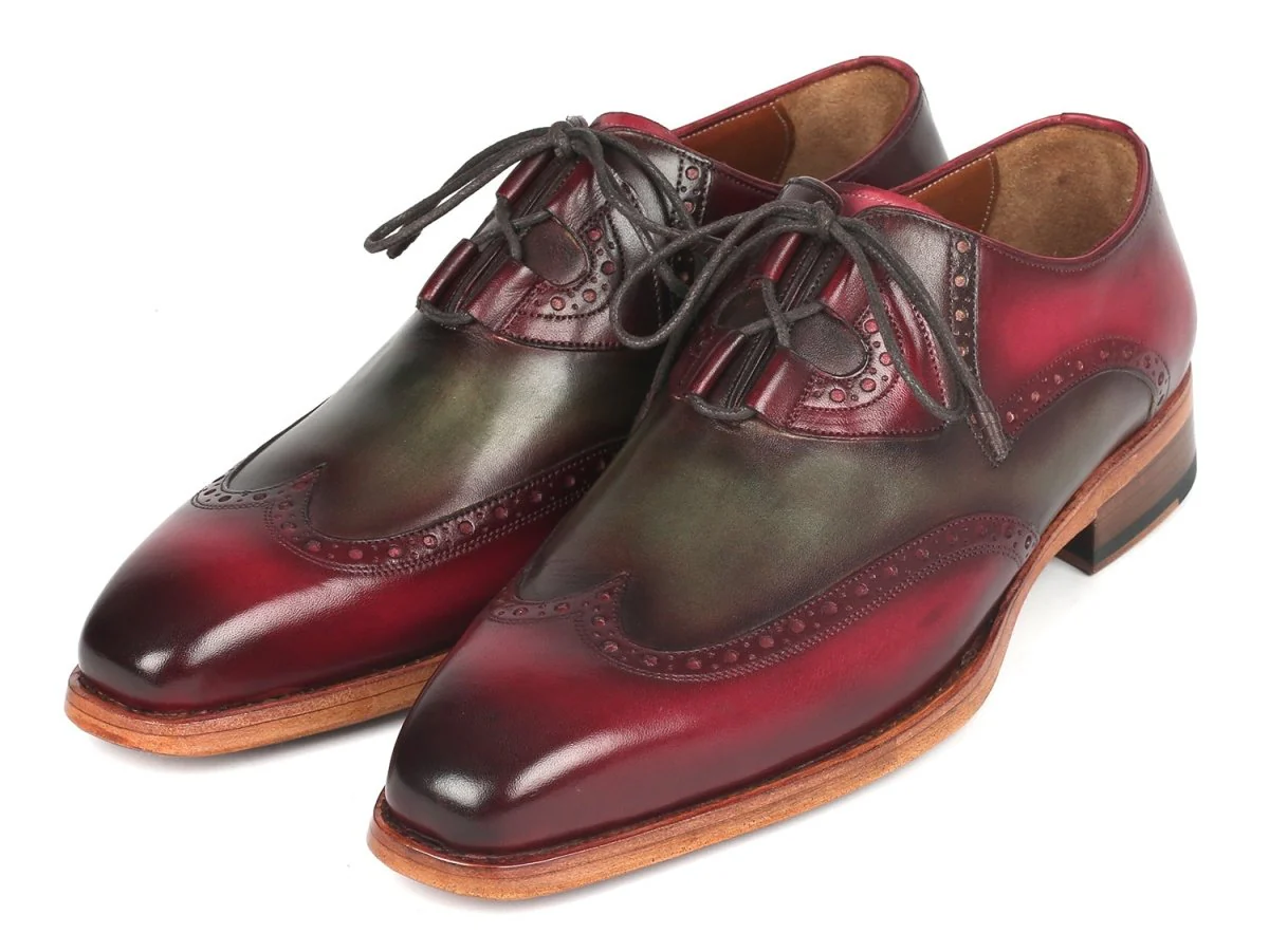 Paul Parkman Goodyear Welted Ghillie Lacing Brogues in Green and Bordeaux - Image 6
