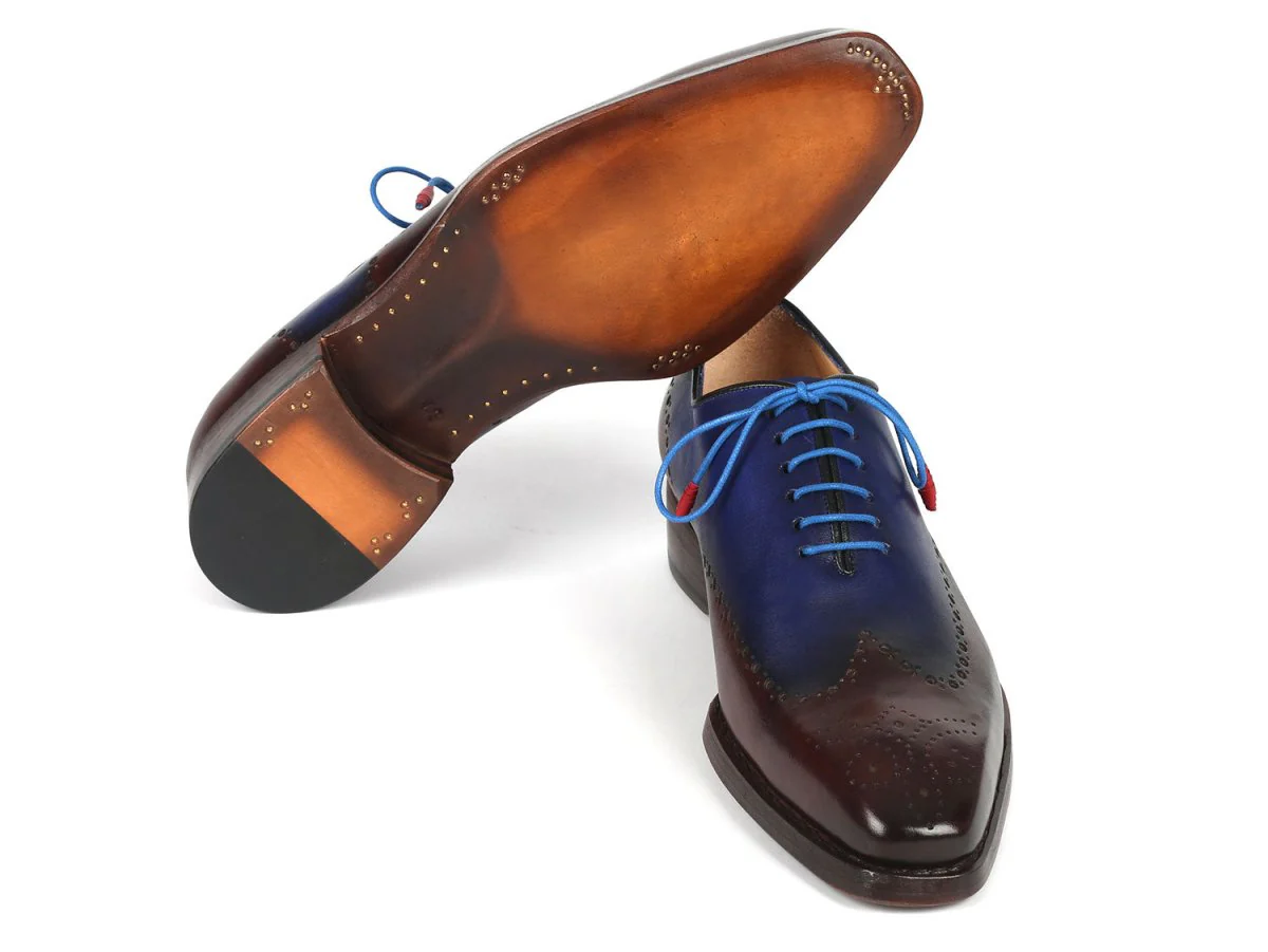 Paul Parkman Goodyear Welted Men's Brown and Blue Oxford Shoes (ID#081-B35) - Image 2