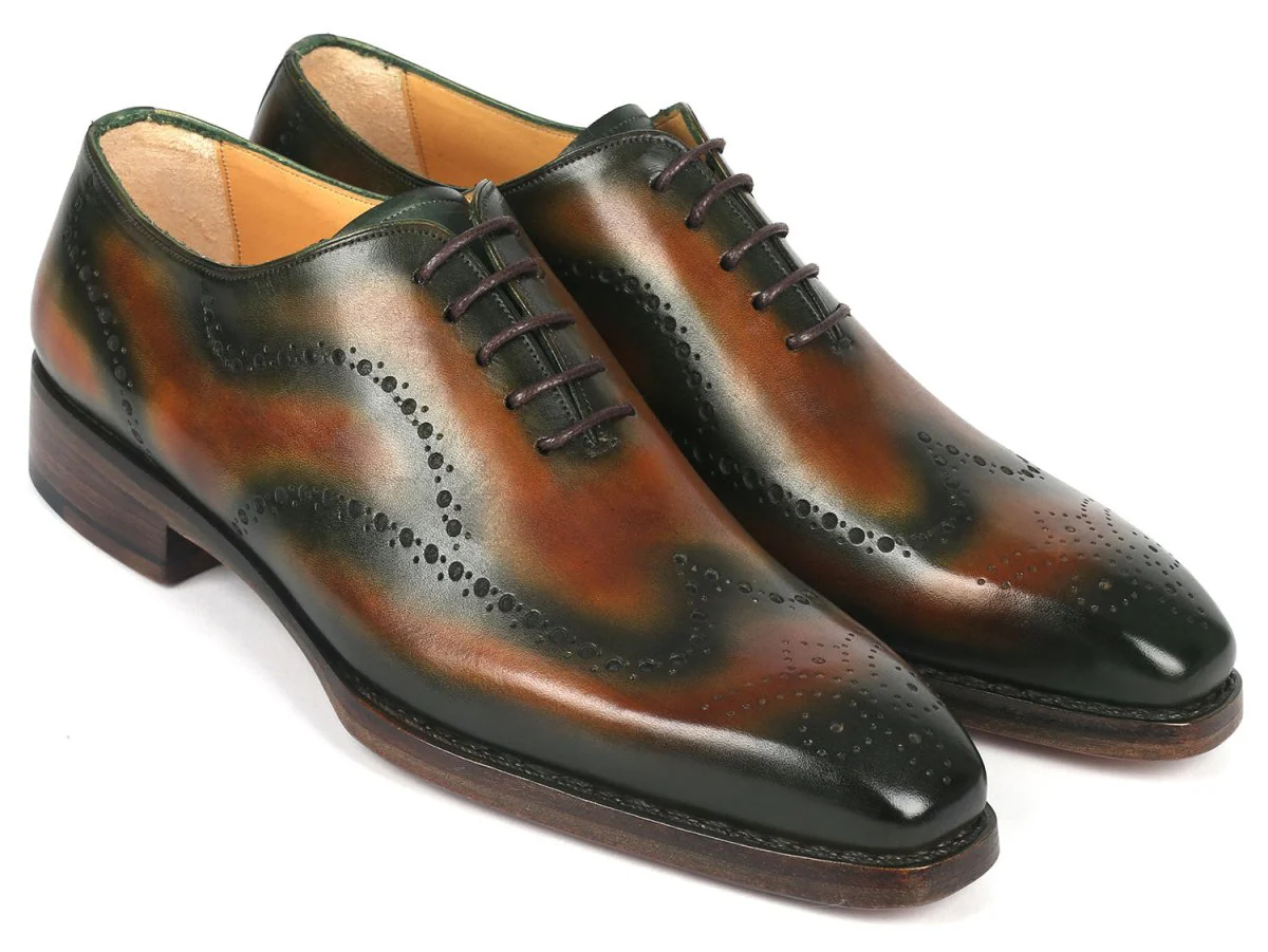 Paul Parkman Goodyear Welted Men's Brown and Green Oxford Shoes (ID#081-036)