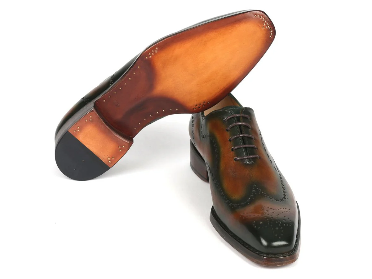 Paul Parkman Goodyear Welted Men's Brown and Green Oxford Shoes (ID#081-036) - Image 2