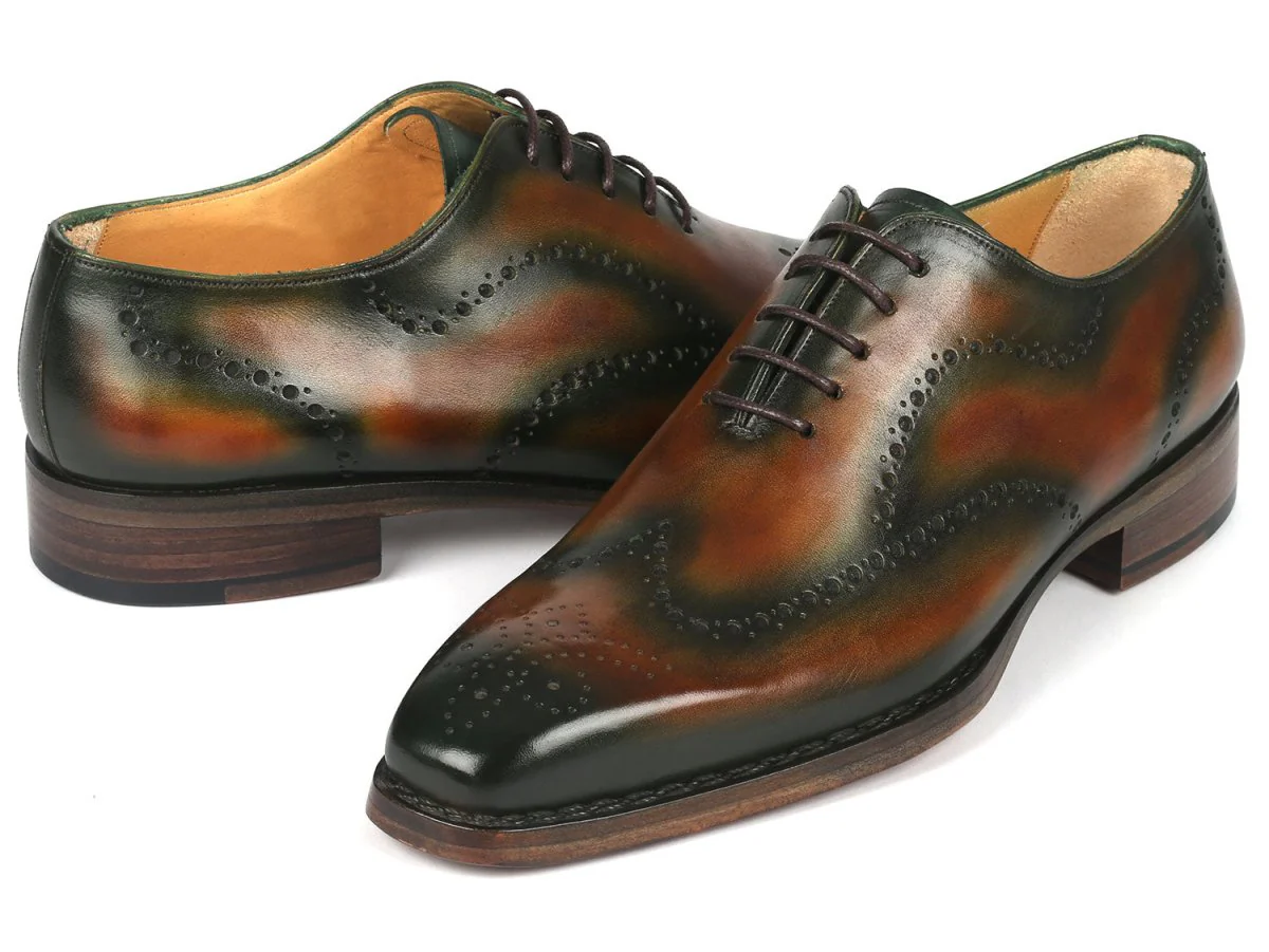 Paul Parkman Goodyear Welted Men's Brown and Green Oxford Shoes (ID#081-036) - Image 3
