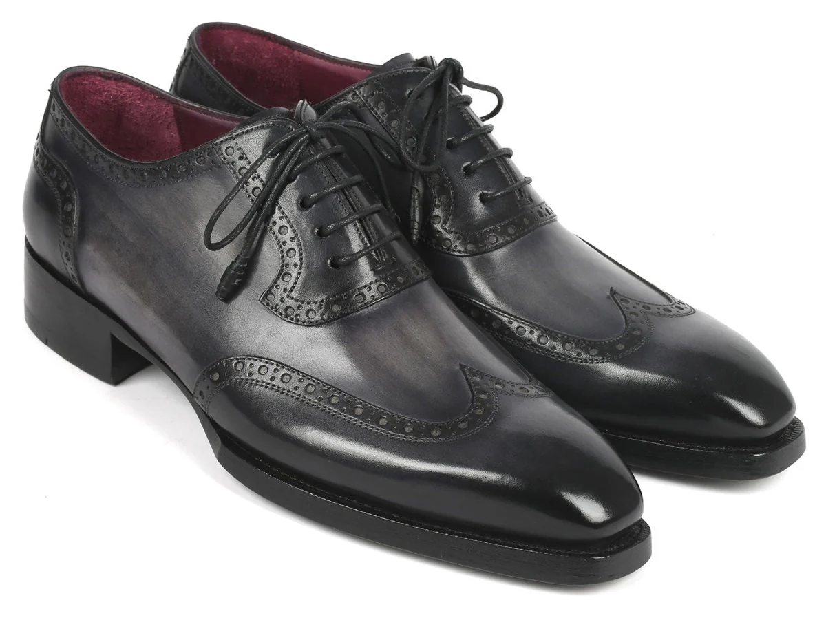 Paul Parkman Goodyear Welted Men's Wingtip Oxfords Black and Gray (ID#6819-GRY)