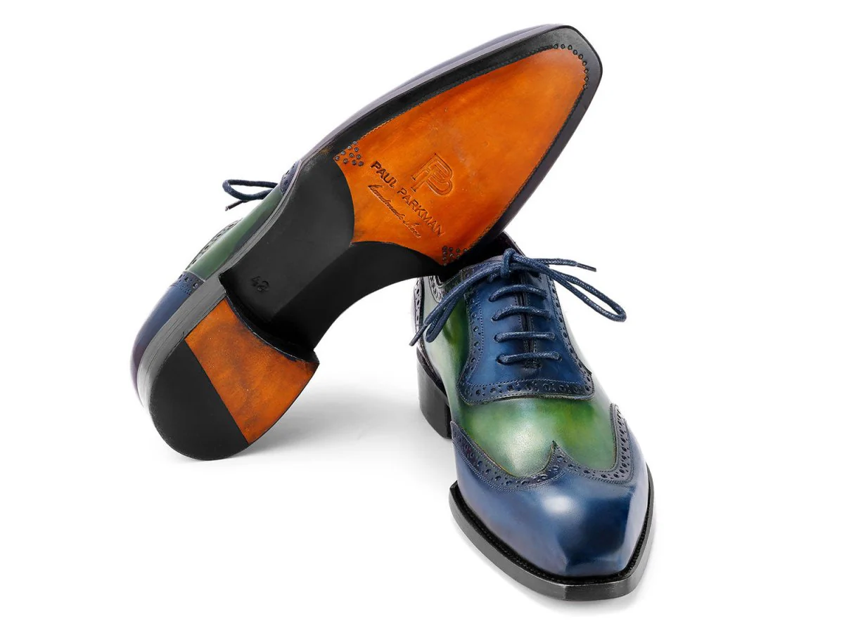 Paul Parkman Goodyear Welted Men's Wingtip Oxfords Blue and Green (ID#6819-BRN) - Image 3