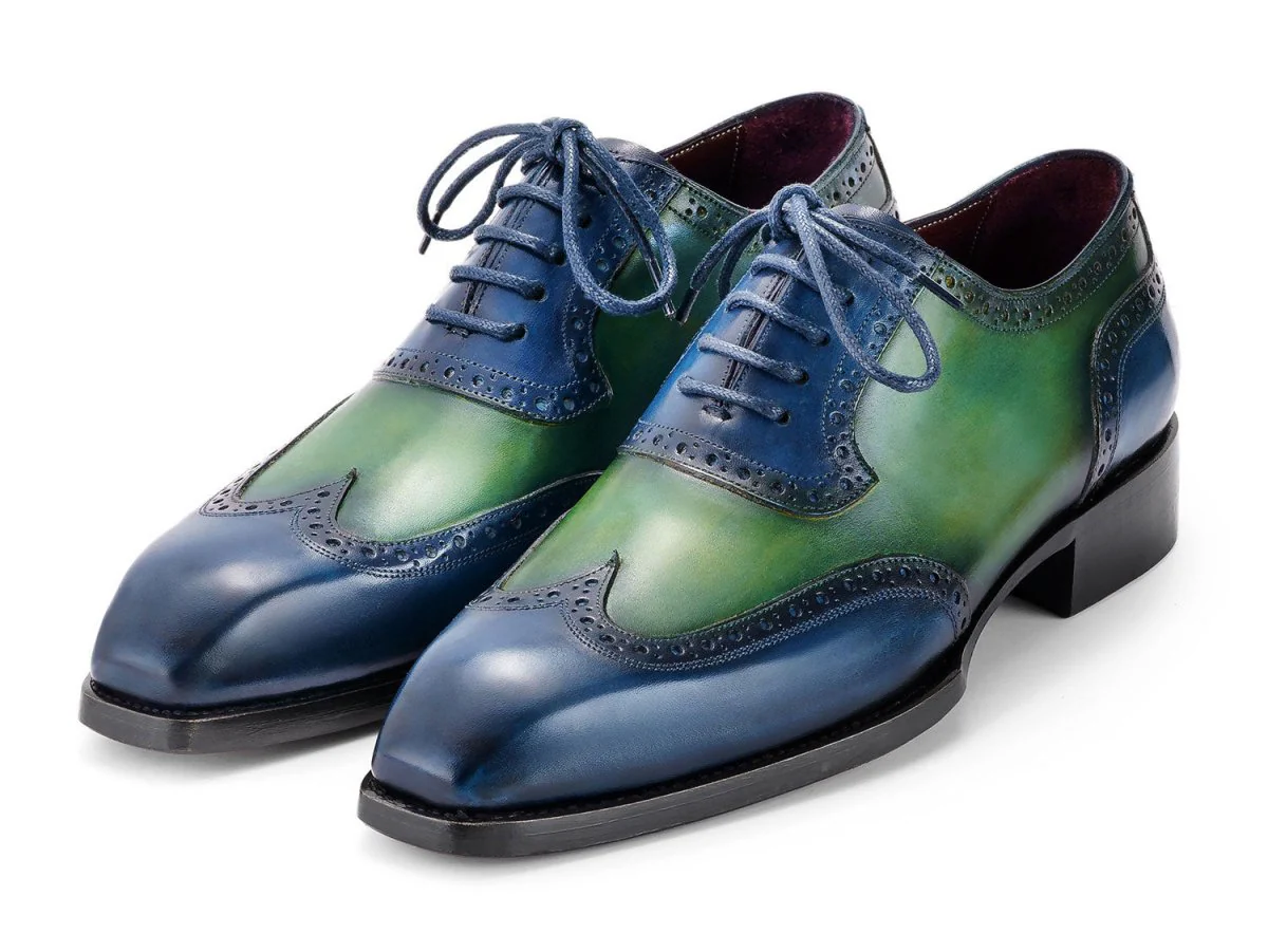Paul Parkman Goodyear Welted Men's Wingtip Oxfords Blue and Green (ID#6819-BRN) - Image 6