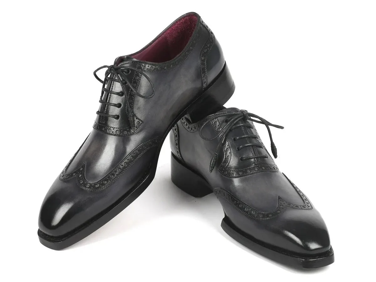 Paul Parkman Goodyear Welted Men's Wingtip Oxfords in Black and Gray - Image 5