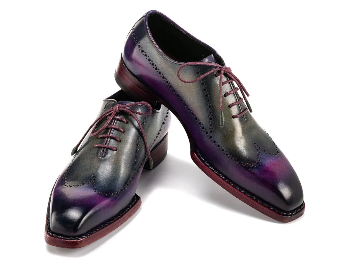 Paul Parkman Goodyear Welted Men's Wingtip Oxfords Purple and Grey (ID#81PRY73) - Image 3