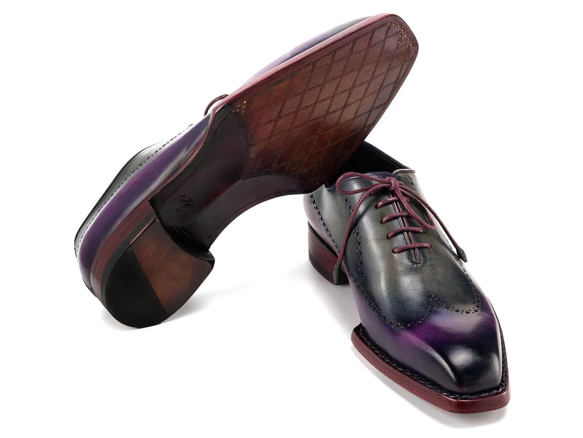 Paul Parkman Goodyear Welted Men's Wingtip Oxfords Purple and Grey (ID#81PRY73) - Image 5