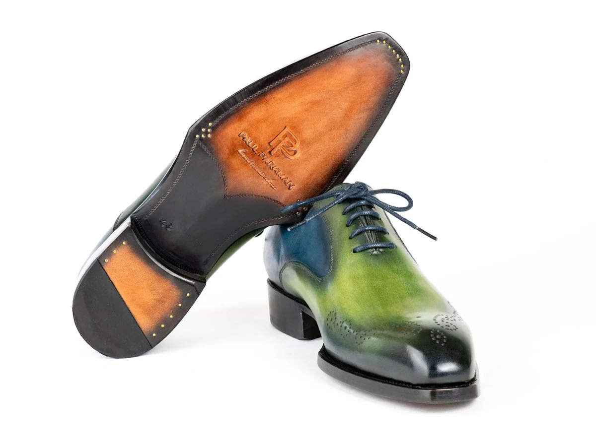 Paul Parkman Goodyear Welted nched Oxfords Blue and Green (ID#5364-GBL) - Image 3