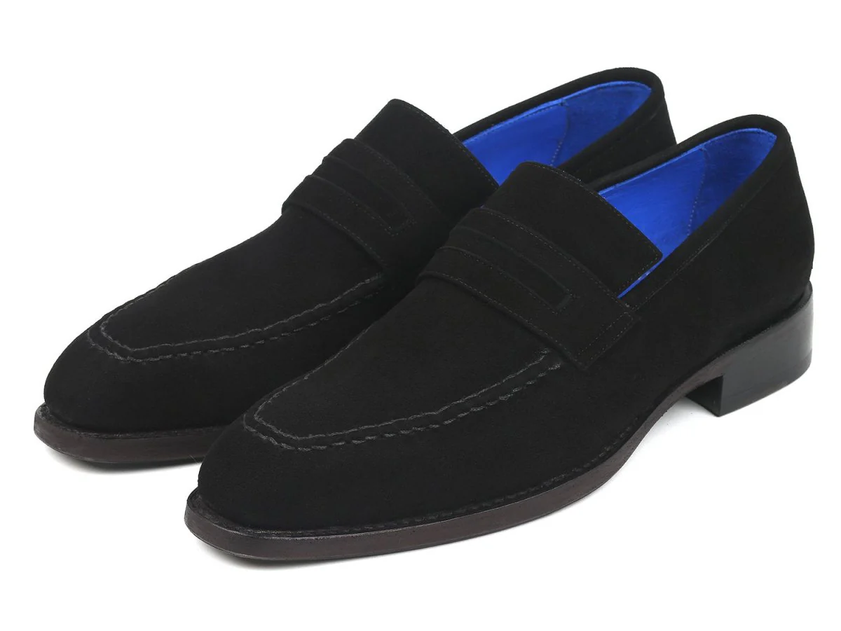 Paul Parkman Goodyear Welted Suede Loafers in Black - Image 6