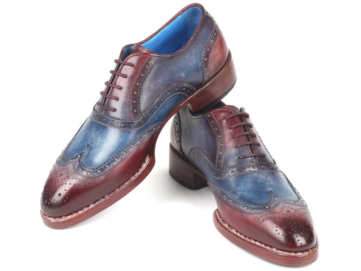 Paul Parkman Goodyear Welted Two Tone Wingtip Oxfords Blue and Bordeaux (ID#27LD77) - Image 5