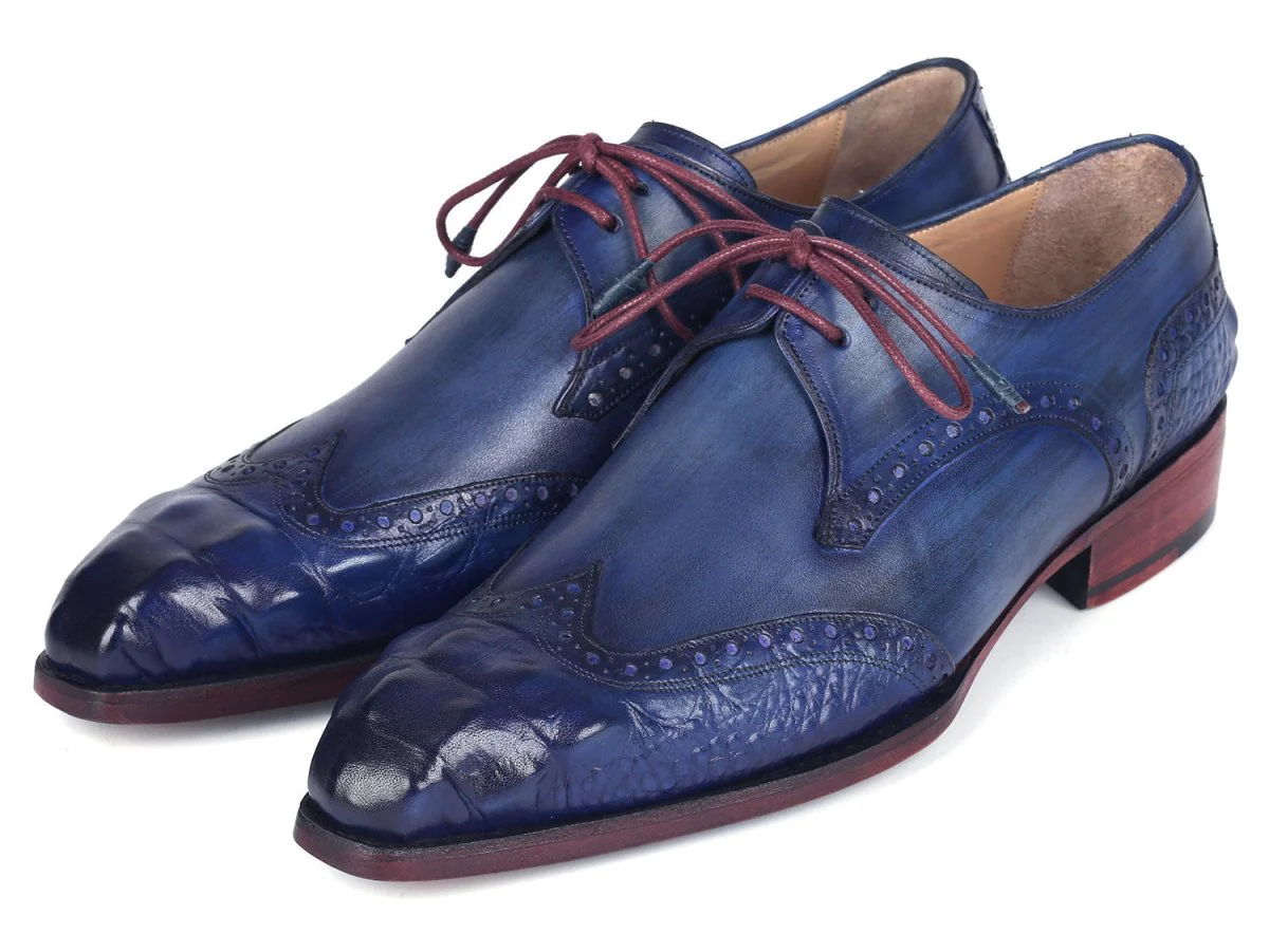 Paul Parkman Goodyear Welted Wingtip Derby Shoes Blue and Navy (ID#584-BLU) - Image 6