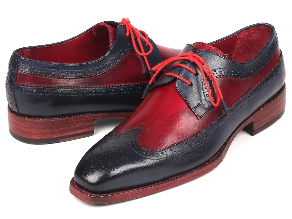 Paul Parkman Goodyear Welted Wingtip Derby Shoes in Navy and Bordeaux - Image 3