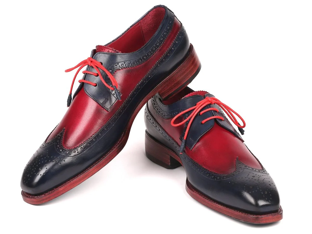 Paul Parkman Goodyear Welted Wingtip Derby Shoes in Navy and Bordeaux - Image 4