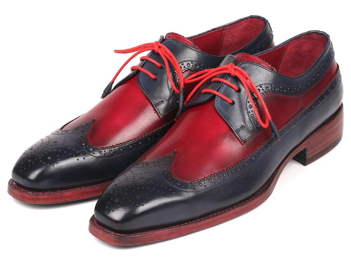 Paul Parkman Goodyear Welted Wingtip Derby Shoes in Navy and Bordeaux - Image 5